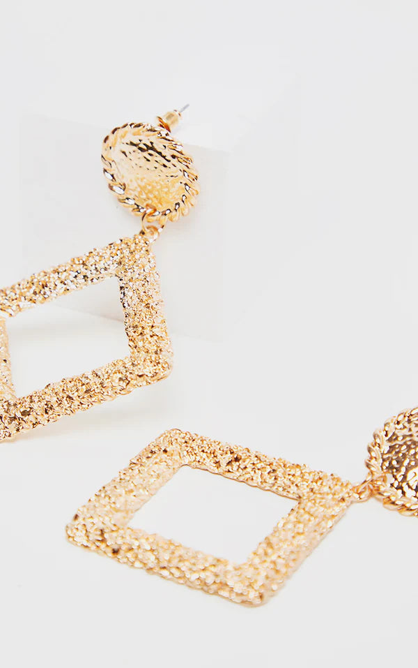 Gold Textured Diamond Door Knocker Earring