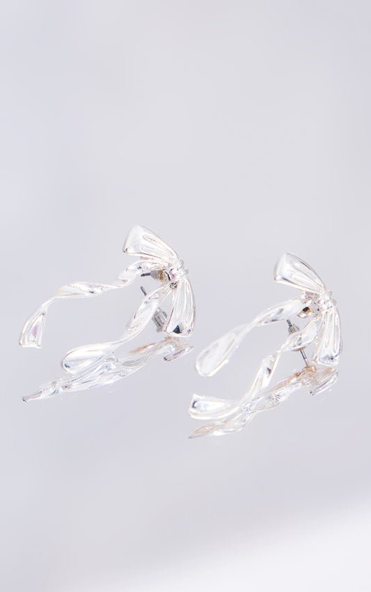 Silver Bow Stud Earrings