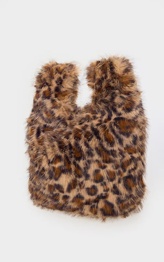 Leopard Faux Fur Tote Handbag