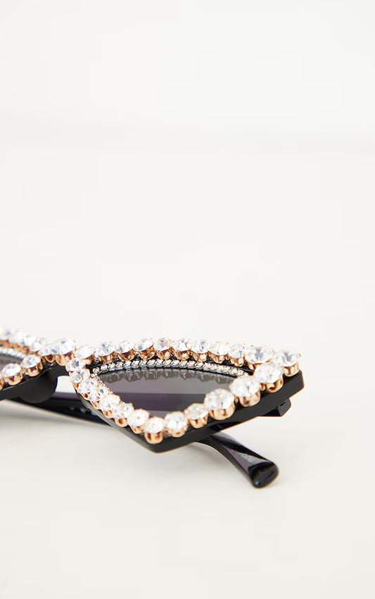 Black Diamante Double Layered Cat Eye Sunglasses