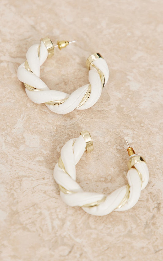 Cream PU Twist Hoop Earrings