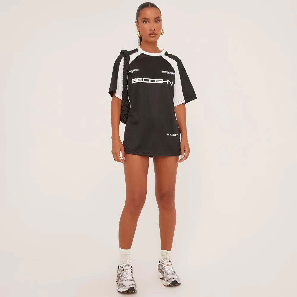 Oversized Jersey Football Shirt In Black