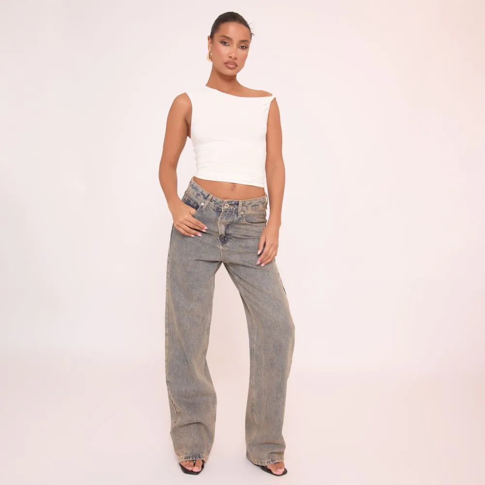Twist Strap Detail Top In White Slinky