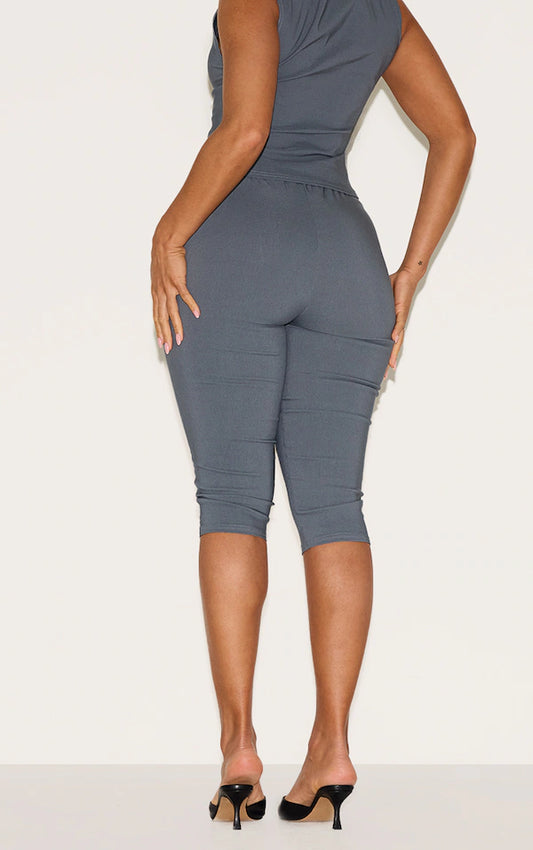 Shape Charcoal Stretch Woven Pintuck Capri Pants