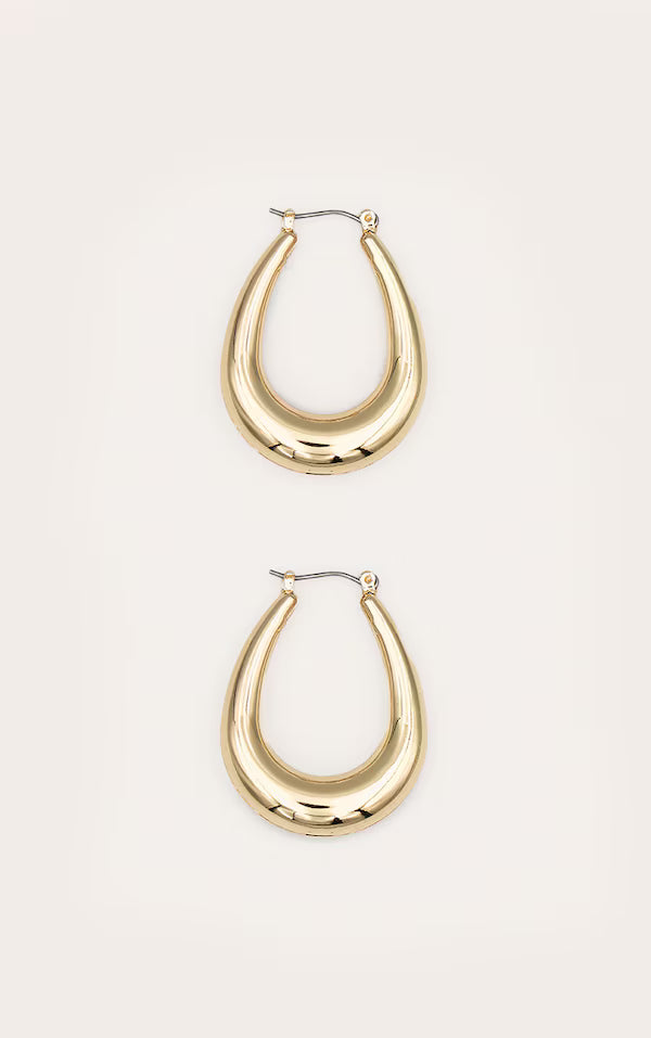 Gold Rounded Oval Hoop Earrings