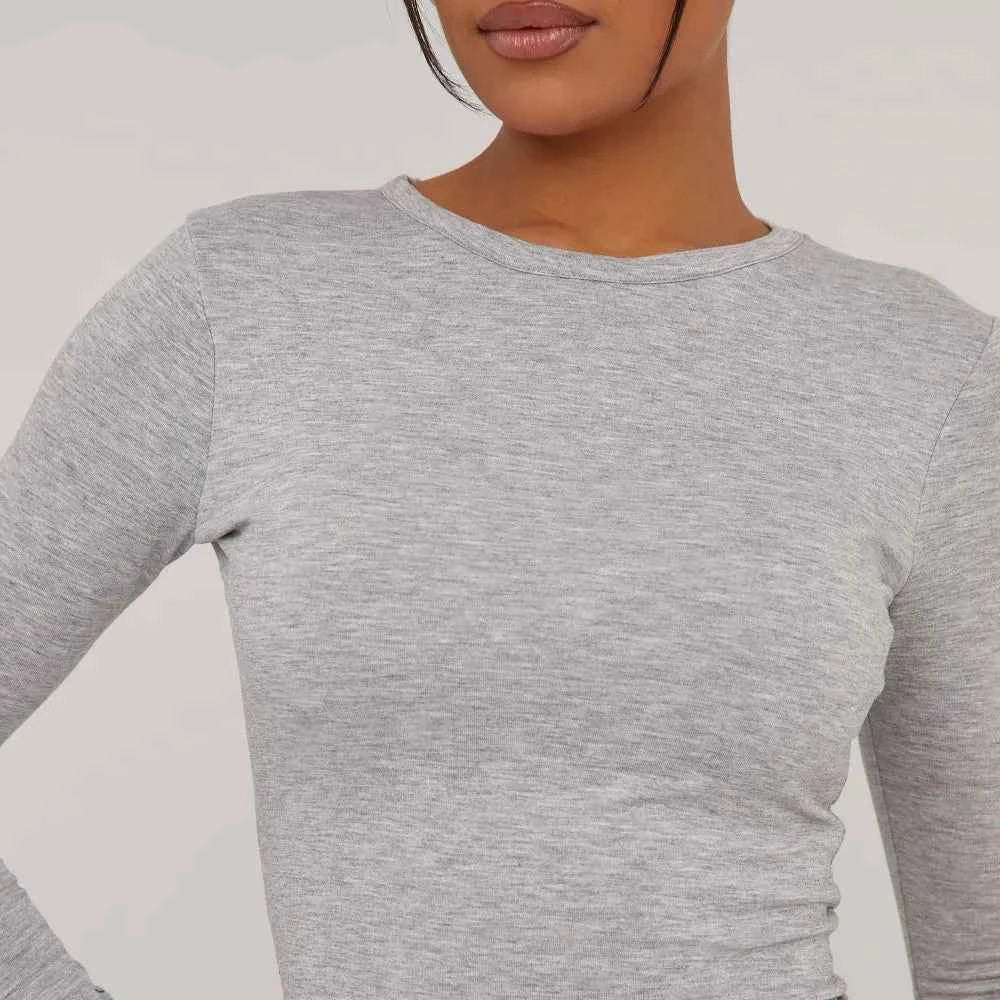 Ego - Long Sleeve Crew Neck Top In Grey