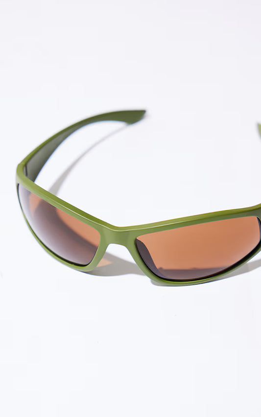 Olive Frame Brown Lens Sporty Visor Sunglasses