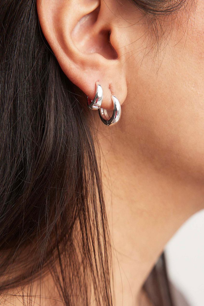 2-Pack Silver Plated Basic Chubby Hoops
