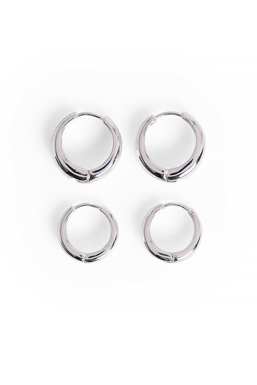 2-Pack Silver Plated Basic Chubby Hoops