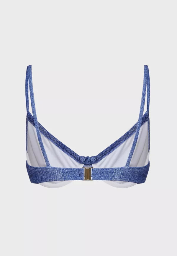Denim Look Bow Front Bikini Top