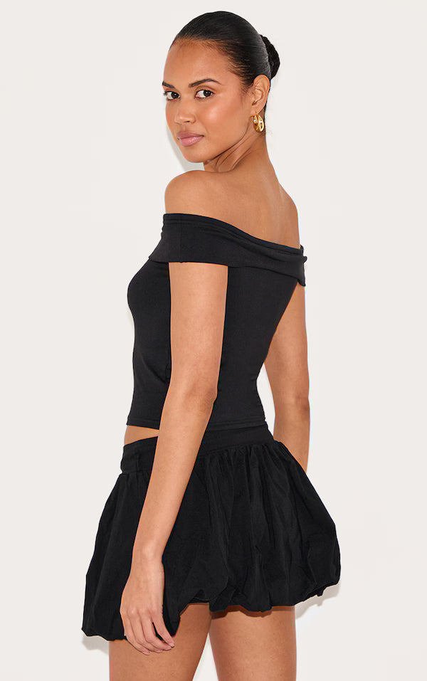 Black Modal Cotton Bardot Long Top