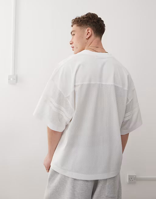 COLLUSION Boxy fit football sports jersey in ecru with print & applique