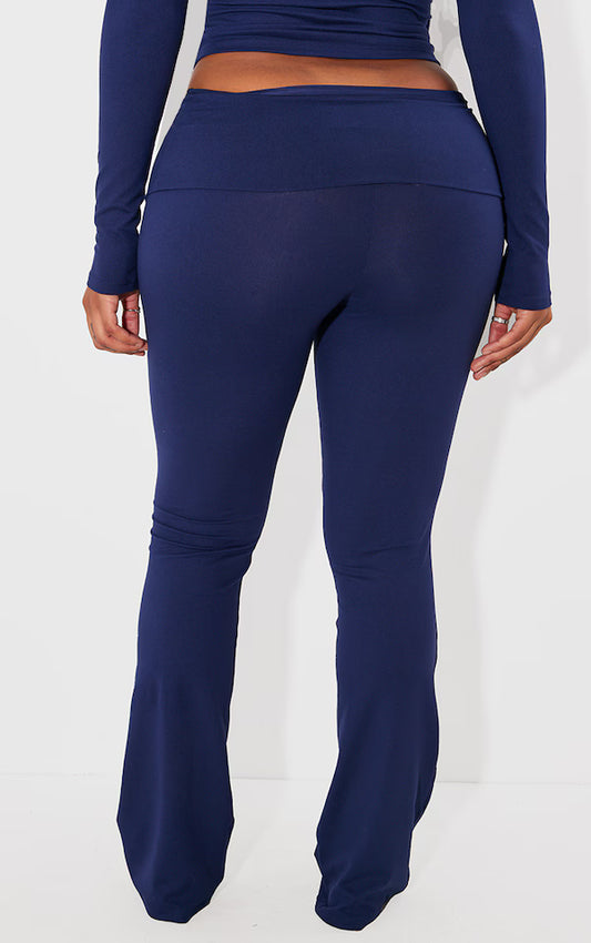 Shape Navy Sculpted Foldover Waist Flare Trousers