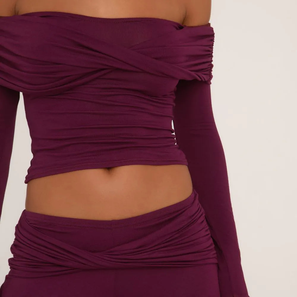 Bardot Twist Detail Top In Plum