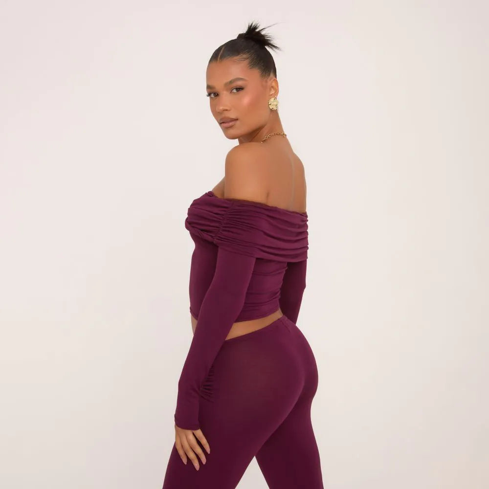 Bardot Twist Detail Top In Plum
