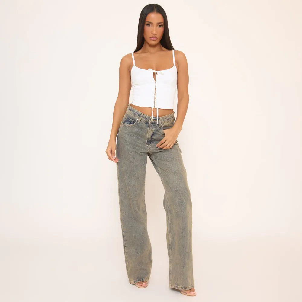 Hook And Eye Detail Lace Up Back Corset Top In White