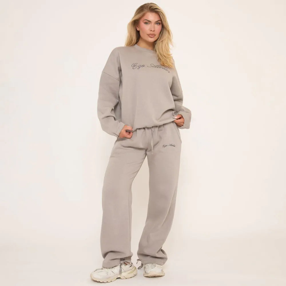 Tie Cuff Ego Atelier Graphic Oversized Sweatshirt In Grey