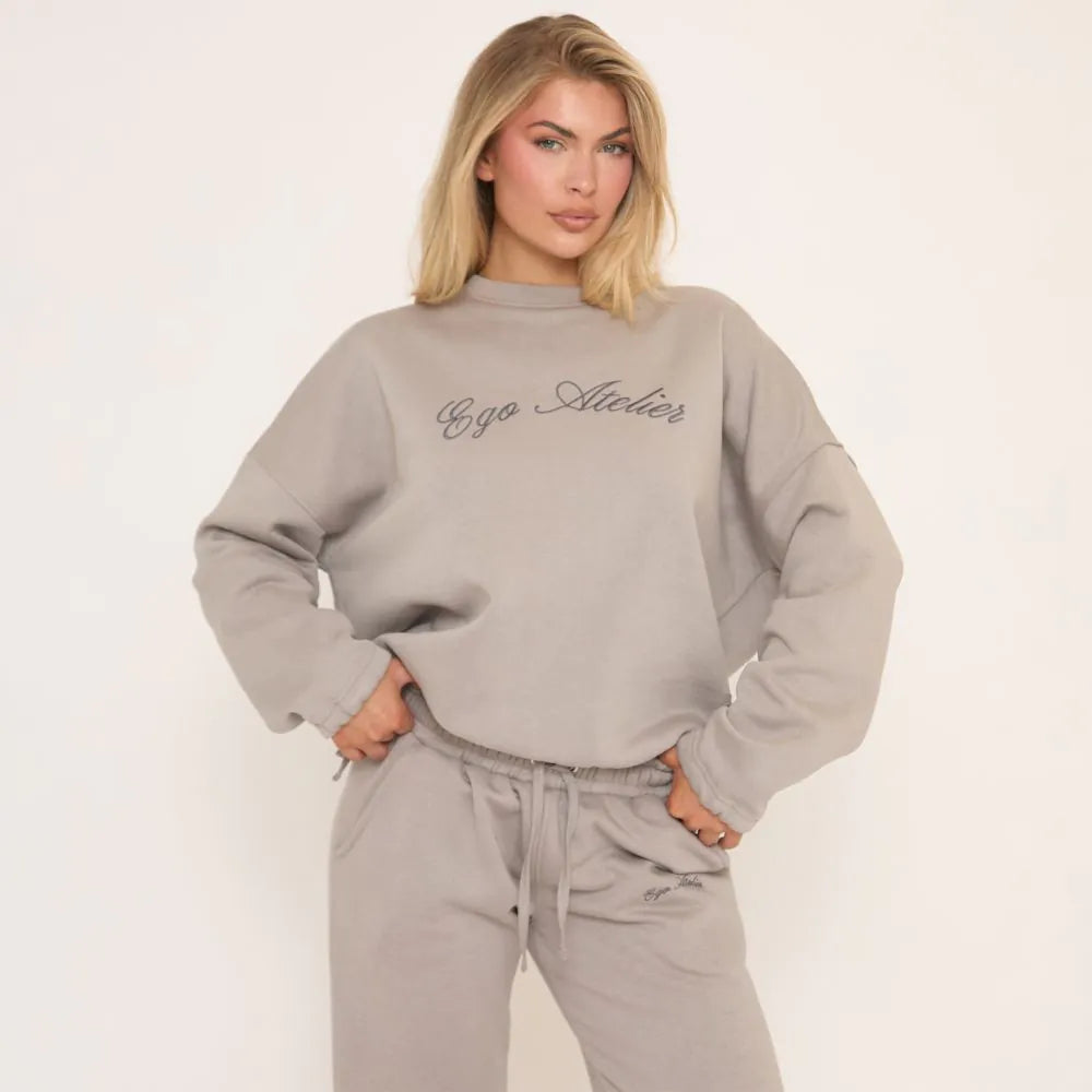Tie Cuff Ego Atelier Graphic Oversized Sweatshirt In Grey