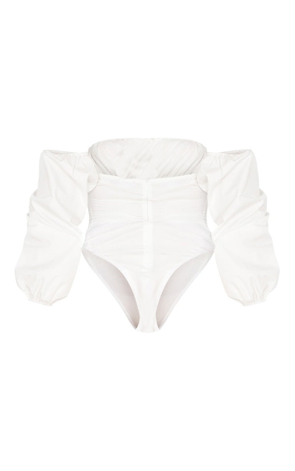 White Hook & Eye Bardot Long Sleeve Bodysuit
