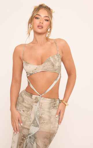 Ego ruffle front cut out strappy maxi dress in grey marl
