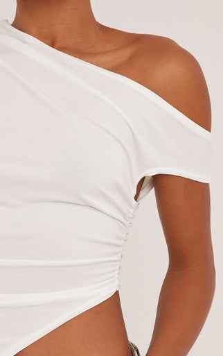 Ego - Slouchy One Shoulder Ruched Detail Top In Cream