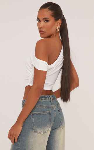 Ego - Slouchy One Shoulder Ruched Detail Top In Cream