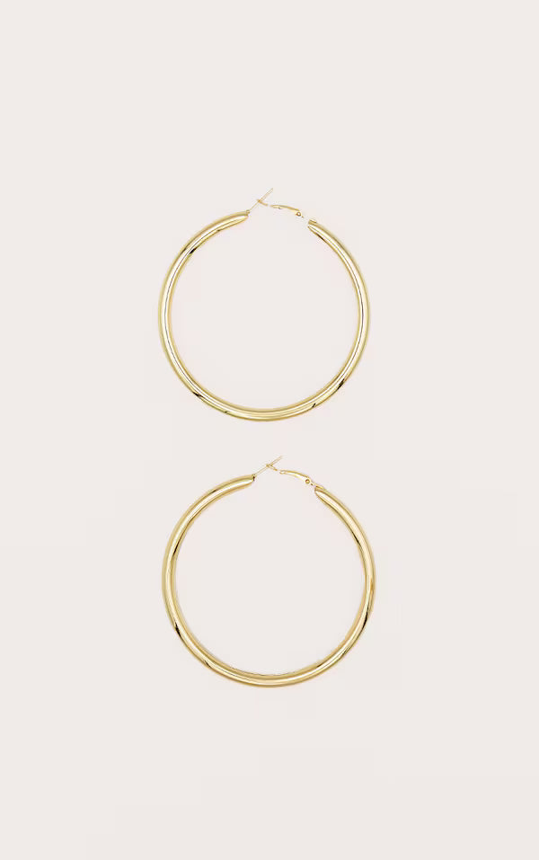 Real Gold Plated Large Thick Hoop Earrings
