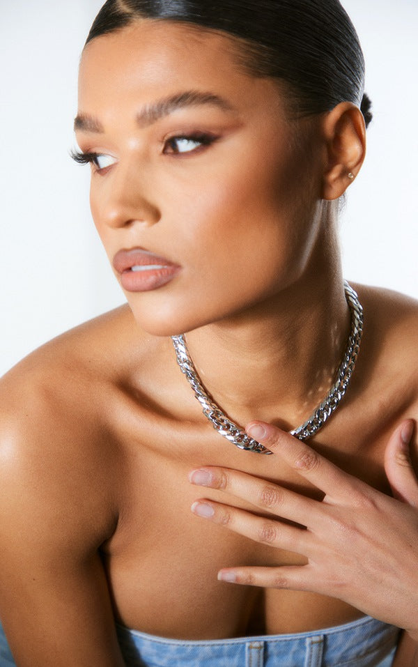 Silver Extreme Interlocking Flat Chain Necklace