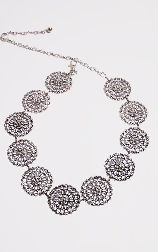 Silver Flower Disc Chain Belt