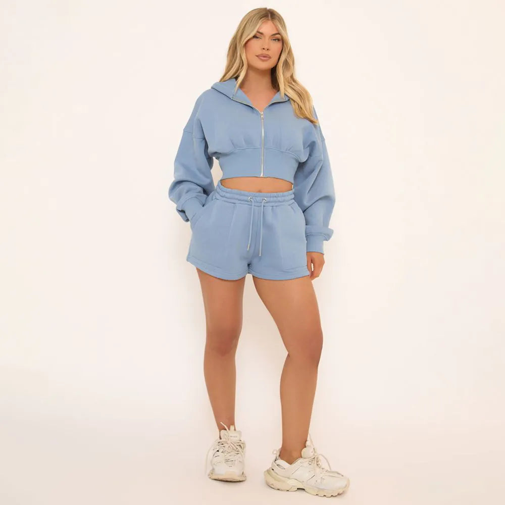 Tie Waist Pocket Detail Sweat Shorts In Blue