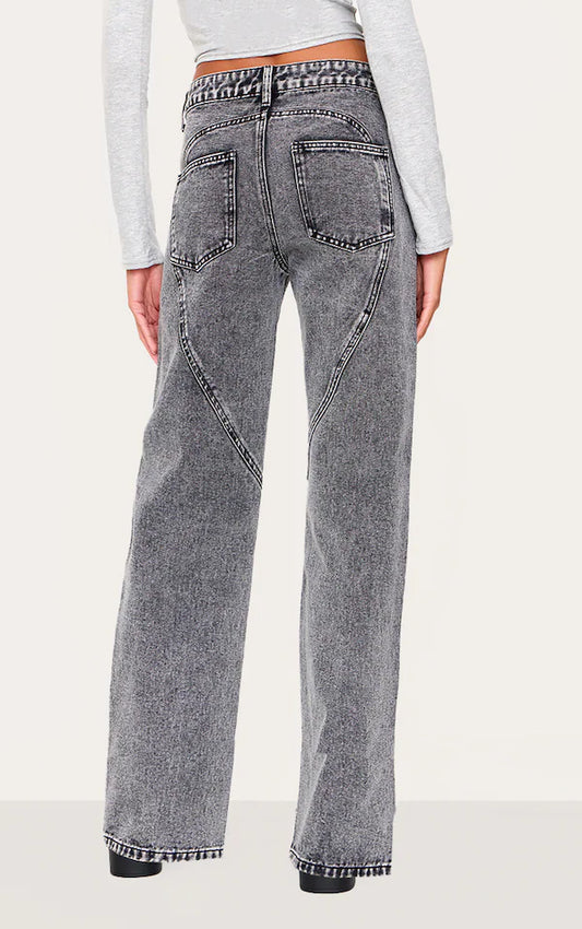 Washed Grey Seam Detail Straight Leg Jeans