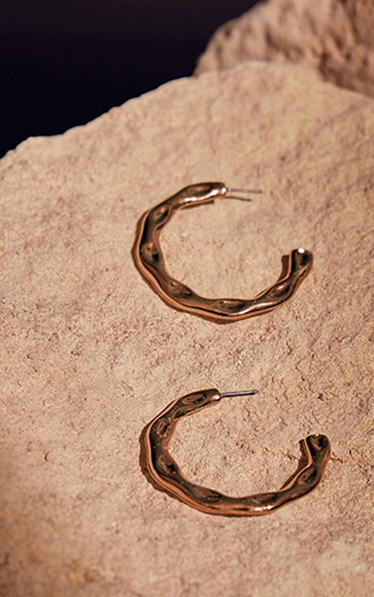 Gold Molten Round Hoop Earrings