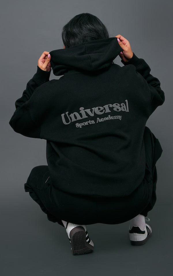 Tall Black Premium Sports Academy Puff Print Oversized Hoodie