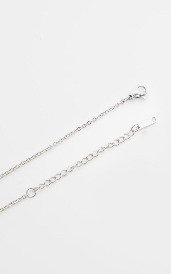 Silver Simple Rectangle Diamante Drop Necklace