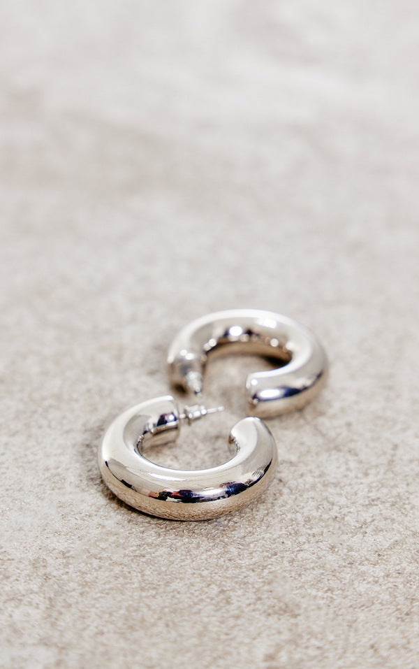 Silver Tubular Chubby Hoop Earrings