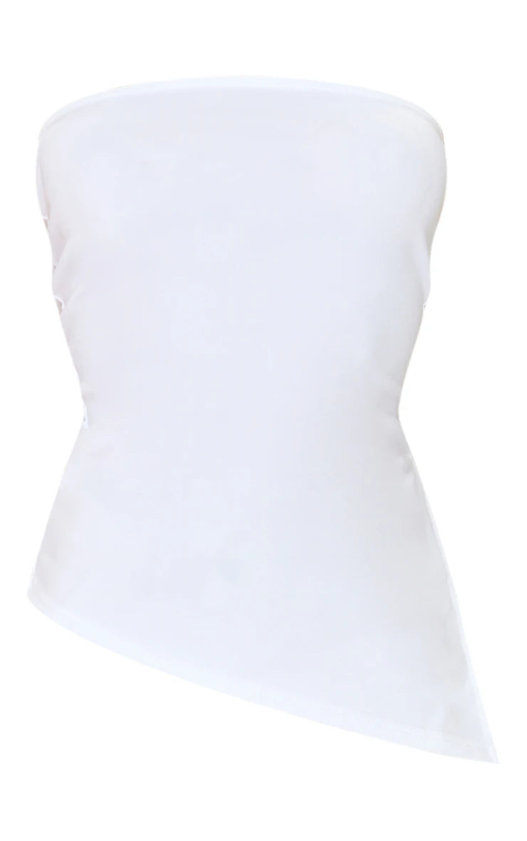 White Contour Slinky Bandeau Asymmetric Split Hem Longline Top