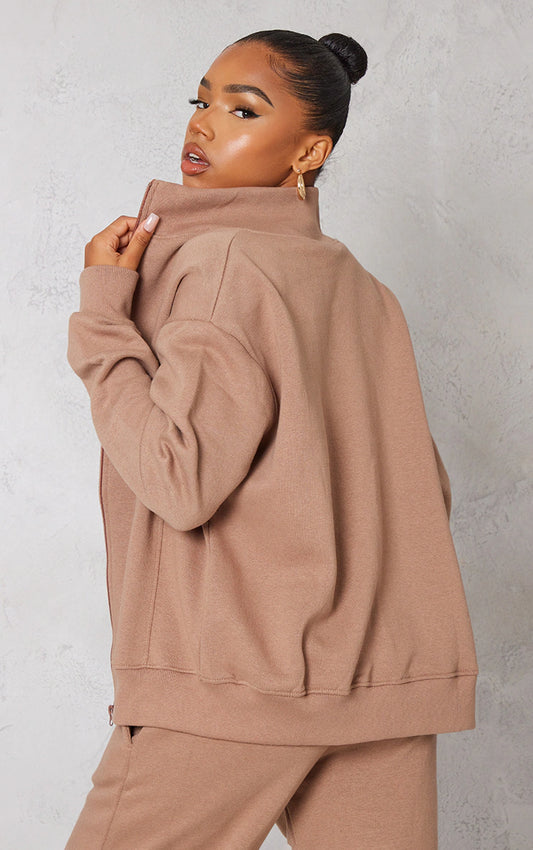 MOCHA SEAM DETAIL ZIP TRACK TOP