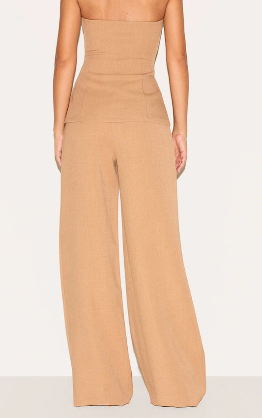Tall Sand Mid Rise Tailored Wide Leg Trousers