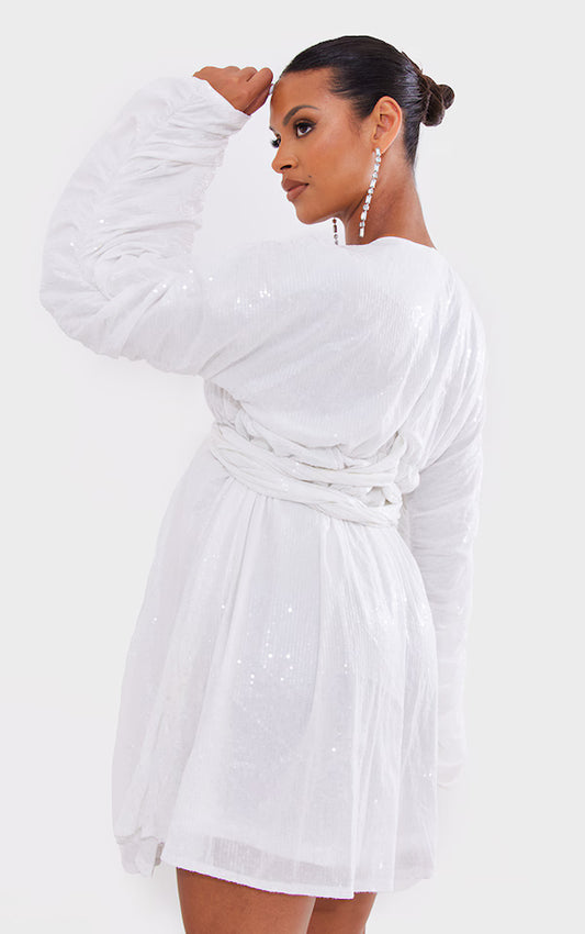 Maternity White Sequin Wrap Dress