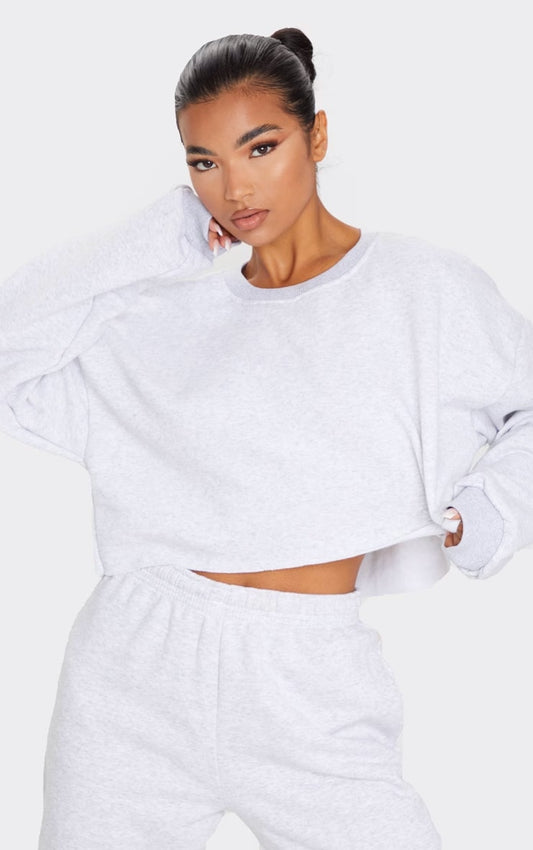 Ash Grey Oversized Cropped Crewneck Sweatshirt