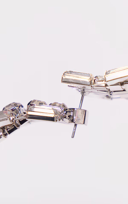 Silver Long Statement Jewelled Earrings