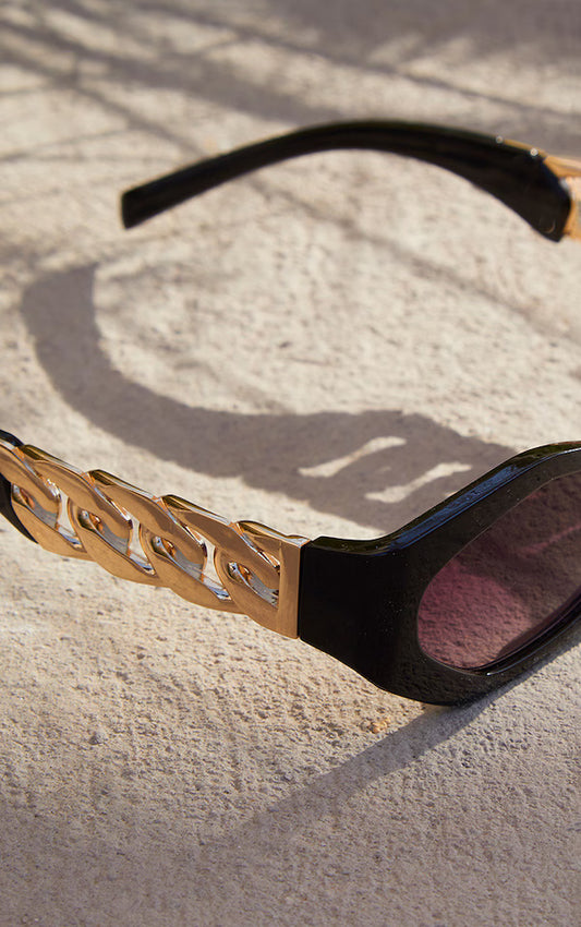 Black Gold Chain Arm Detail Sunglasses