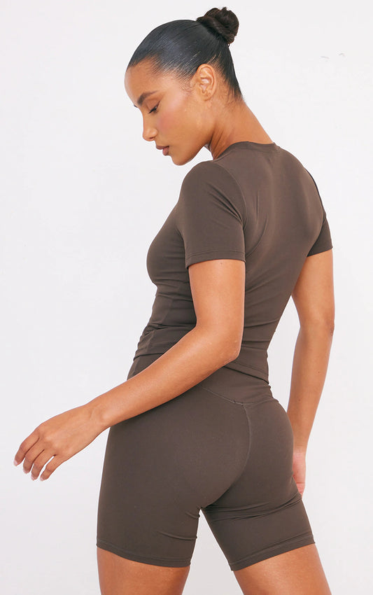 Espresso Sculpt Longline Short Sleeve Gym Top