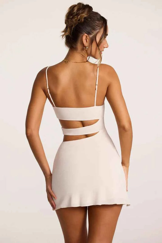 Ohpolly - Textured Jersey Cut-Out A-Line Mini Dress in Ivory