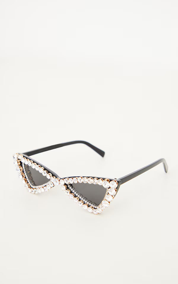 Black Diamante Double Layered Cat Eye Sunglasses