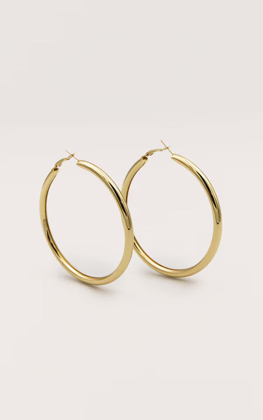Real Gold Plated Large Thick Hoop Earrings