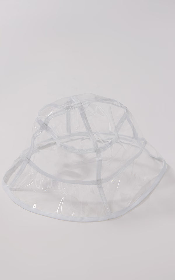 White Binding Textured Transparent Bucket Hat