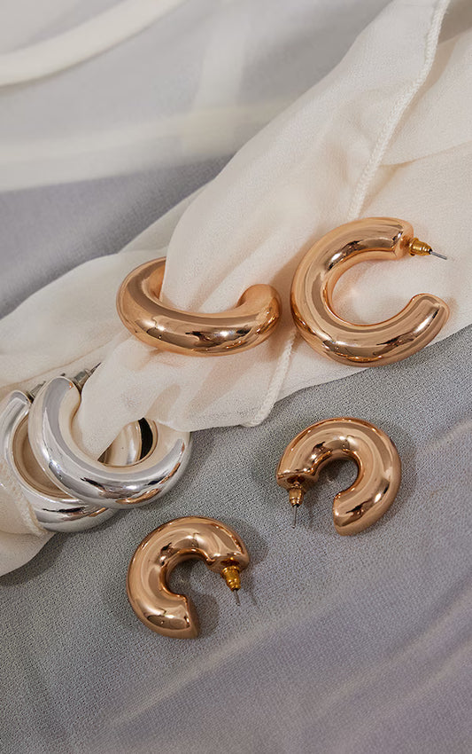 Gold Mixed Metal Chunky Hoop Earring Multi-pack