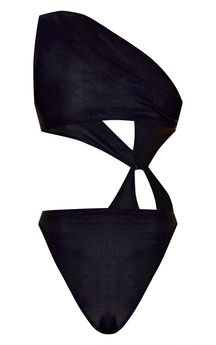 Black One Shoulder Loop Swimsuit