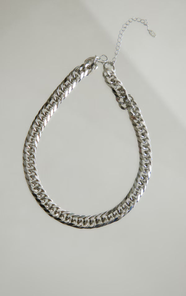 Silver Extreme Interlocking Flat Chain Necklace